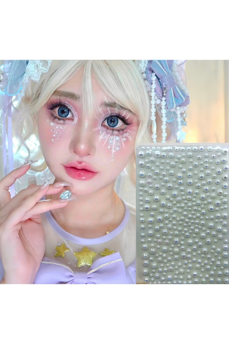 KHAJUL 2 Sheets 3D Self Adhesive White Pearl Body Eyeshadow Sticker, Women Nail Art Decoration Kids DIY Craft Accessories - Image 2