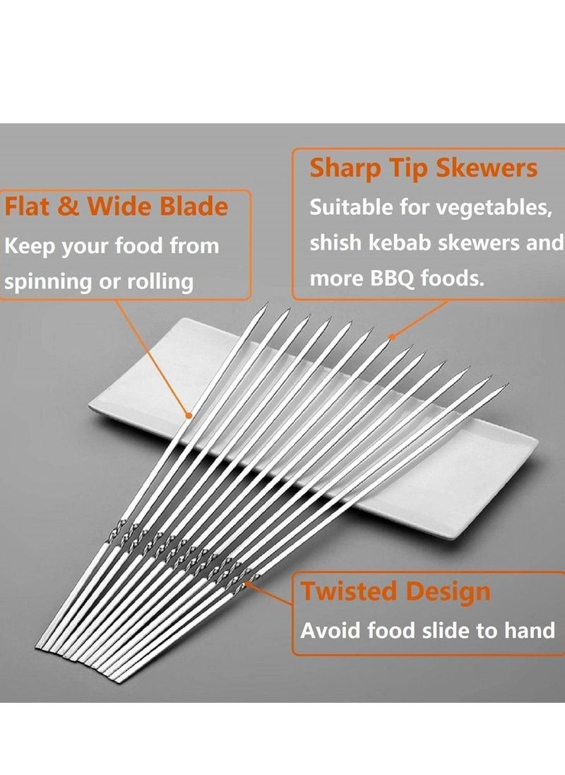 SYOSI - 12 Pcs 14 Inch Metal Skewers for Grilling Kabob Skewers Flat Barbecue Skewer Stainless Steel Shish Kebob Sticks Grilling Skewers Set Reusable BBQ Sticks for Shrimp Chicken Vegetable - Image 1