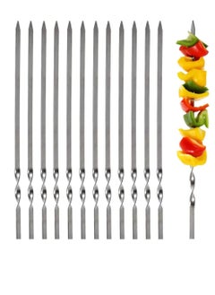 12 Pcs 14 Inch Metal Skewers for Grilling Kabob Skewers Flat Barbecue Skewer Stainless Steel Shish Kebob Sticks Grilling Skewers Set Reusable BBQ Sticks for Shrimp Chicken Vegetable