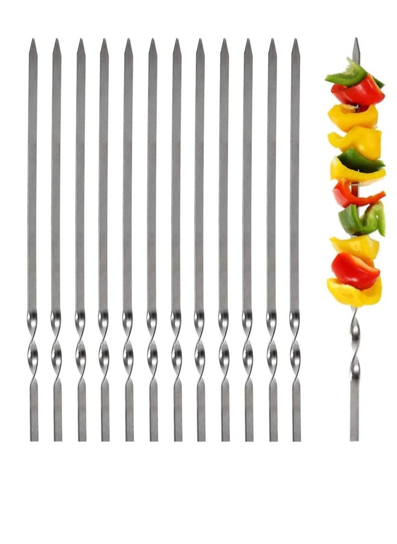 SYOSI - 12 Pcs 14 Inch Metal Skewers for Grilling Kabob Skewers Flat Barbecue Skewer Stainless Steel Shish Kebob Sticks Grilling Skewers Set Reusable BBQ Sticks for Shrimp Chicken Vegetable - Image 1