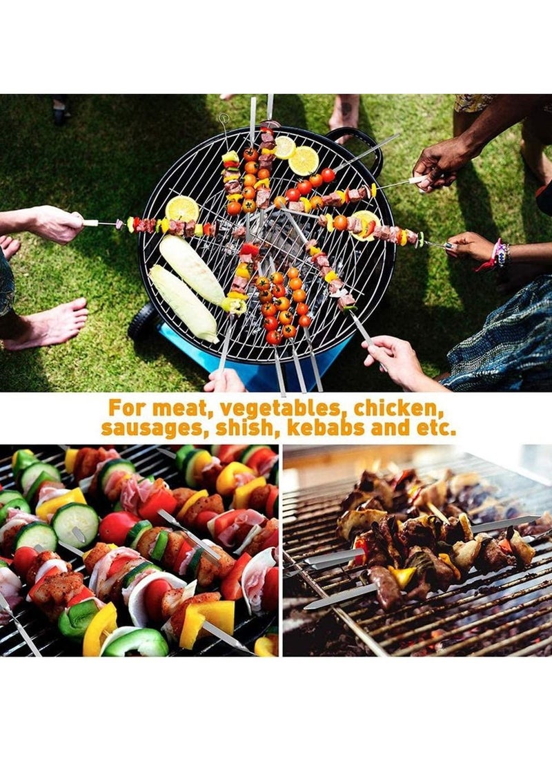 SYOSI - 12 Pcs 14 Inch Metal Skewers for Grilling Kabob Skewers Flat Barbecue Skewer Stainless Steel Shish Kebob Sticks Grilling Skewers Set Reusable BBQ Sticks for Shrimp Chicken Vegetable - Image 1