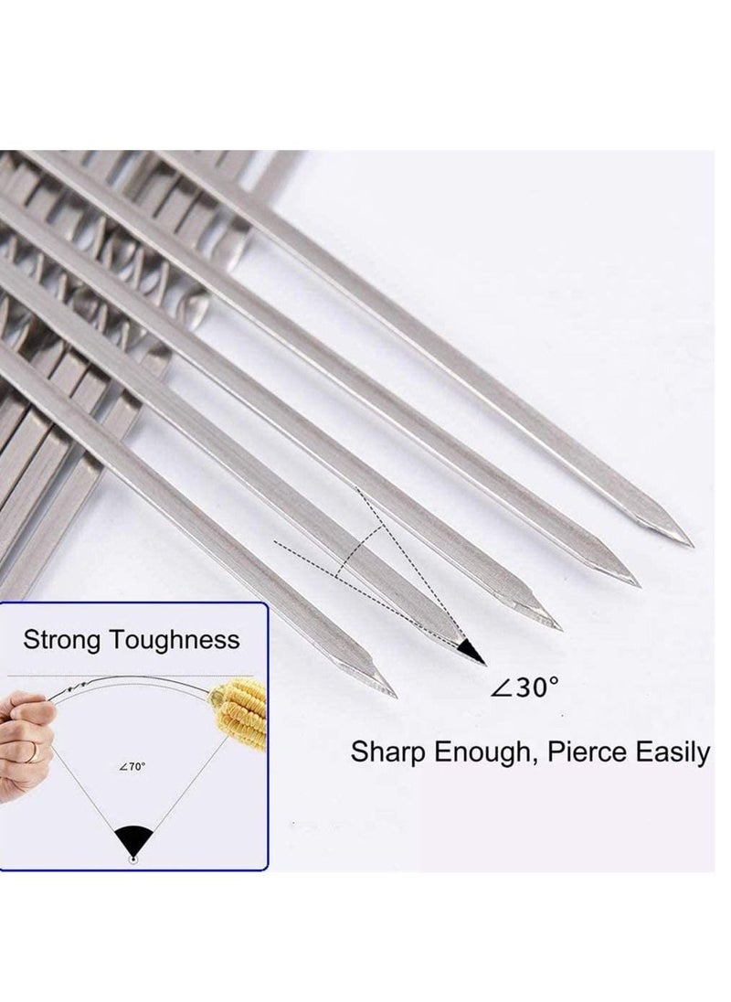 SYOSI - 12 Pcs 14 Inch Metal Skewers for Grilling Kabob Skewers Flat Barbecue Skewer Stainless Steel Shish Kebob Sticks Grilling Skewers Set Reusable BBQ Sticks for Shrimp Chicken Vegetable - Image 1
