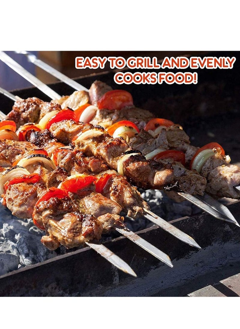 SYOSI - 12 Pcs 14 Inch Metal Skewers for Grilling Kabob Skewers Flat Barbecue Skewer Stainless Steel Shish Kebob Sticks Grilling Skewers Set Reusable BBQ Sticks for Shrimp Chicken Vegetable - Image 1