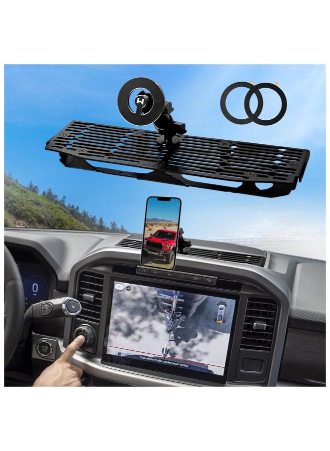 WXRYLYN 2025 2024 F150 منصة تثبيت الهاتف المعدنية مع حامل الهاتف المغناطيسي لـ 2021-2025 F150 و 2021-2023 Raptor حامل الهاتف على لوحة القيادة 2024 F150 - Image 1