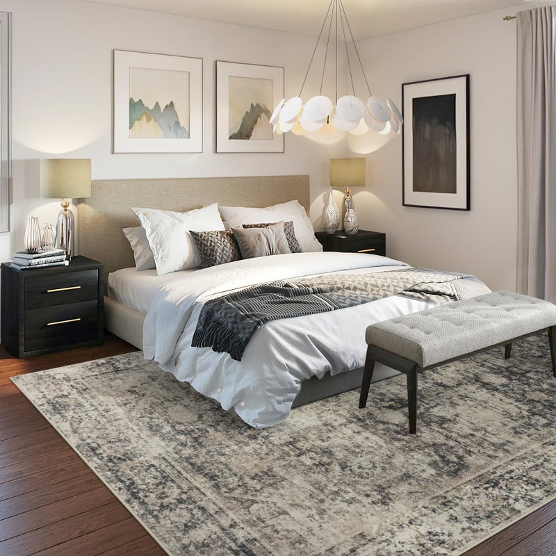 Gent drizz 8x10 Area Rugs Washable Rug: Large Vintage Abstract Living Room Rug Soft Anti-Skid Thin Carpet Indoor Floor Stain Resistant Carpets for Bedroom Dining Farmhouse Nursery Home Office Beige Black - Image 3