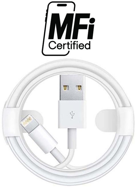 USB To Lightning Data Sync And Charging Cable For Apple iPhone White/Silver