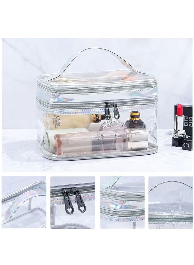 Cosmetic Bag with Dual Layer, Travel Toiletry Bags, Make up Organizer, Waterproof Brushes Holder (Clear)  - Image 5