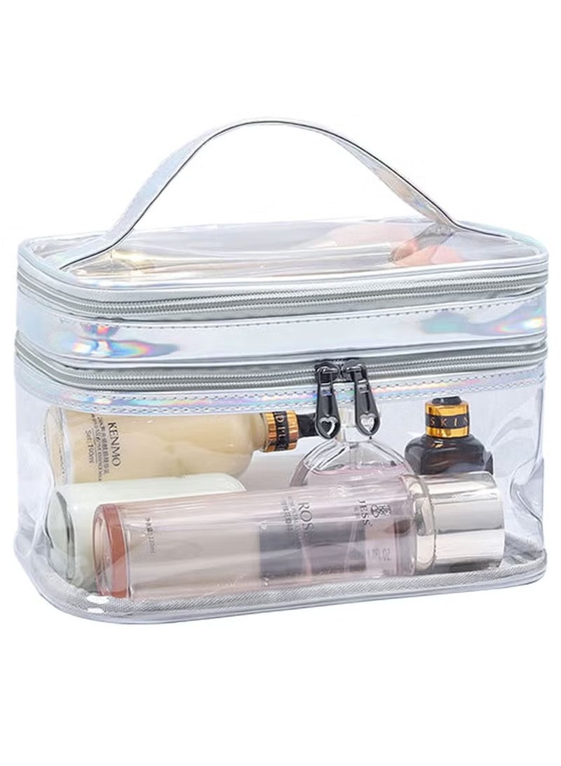 Cosmetic Bag with Dual Layer, Travel Toiletry Bags, Make up Organizer, Waterproof Brushes Holder (Clear)  - Image 1