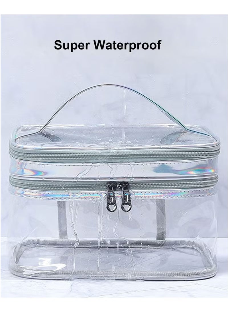 Cosmetic Bag with Dual Layer, Travel Toiletry Bags, Make up Organizer, Waterproof Brushes Holder (Clear)  - Image 2