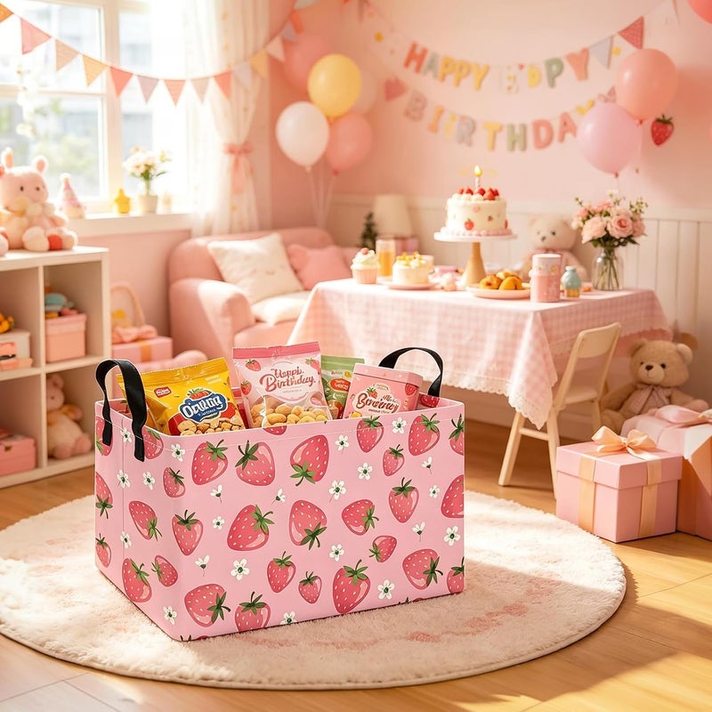 FANKANG Storage Bins,Nursery Hamper Canvas Laundry Basket Foldable with Waterproof PE Coating Storage Baskets for Boys and Girls, Office, Bedroom, Clothes,Toys(Rec-Strawberry - Image 3