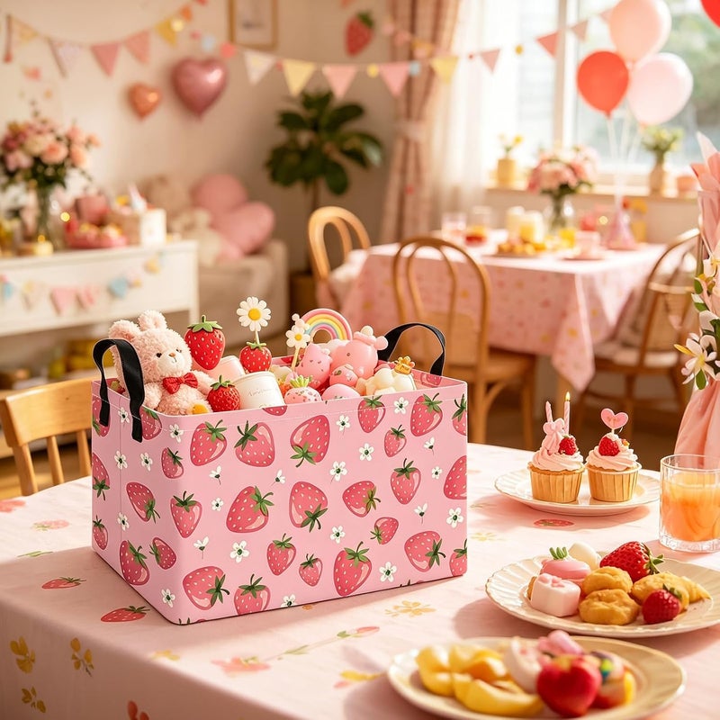 FANKANG Storage Bins,Nursery Hamper Canvas Laundry Basket Foldable with Waterproof PE Coating Storage Baskets for Boys and Girls, Office, Bedroom, Clothes,Toys(Rec-Strawberry - Image 4