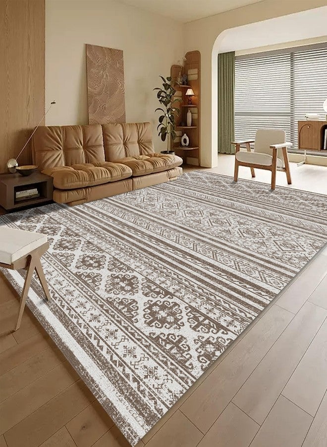 RUGSURE سجاد روجشور قابل للغسل، مقاس 4 × 6 قدم، سمك 1/6 بوصة، مستوحى من الطراز المغربي، مقاوم للبقع والماء، مانع للانزلاق، مناسب لغرفة المعيشة، غرفة النوم، غرفة الأطفال، مناسب للحيوانات الأليفة والأطفال (بني). - Image 1