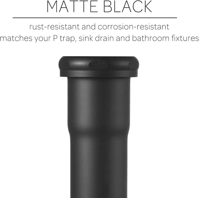 Fipoque 18 Gauge Brass Slip Joint Extension Tube 1-1/4” OD x 8” with Nut and Rubber Washer, P Trap Extension Tube, Sink Drain Tailpiece Tube Extension Heavy Duty, Matte Black - Image 3