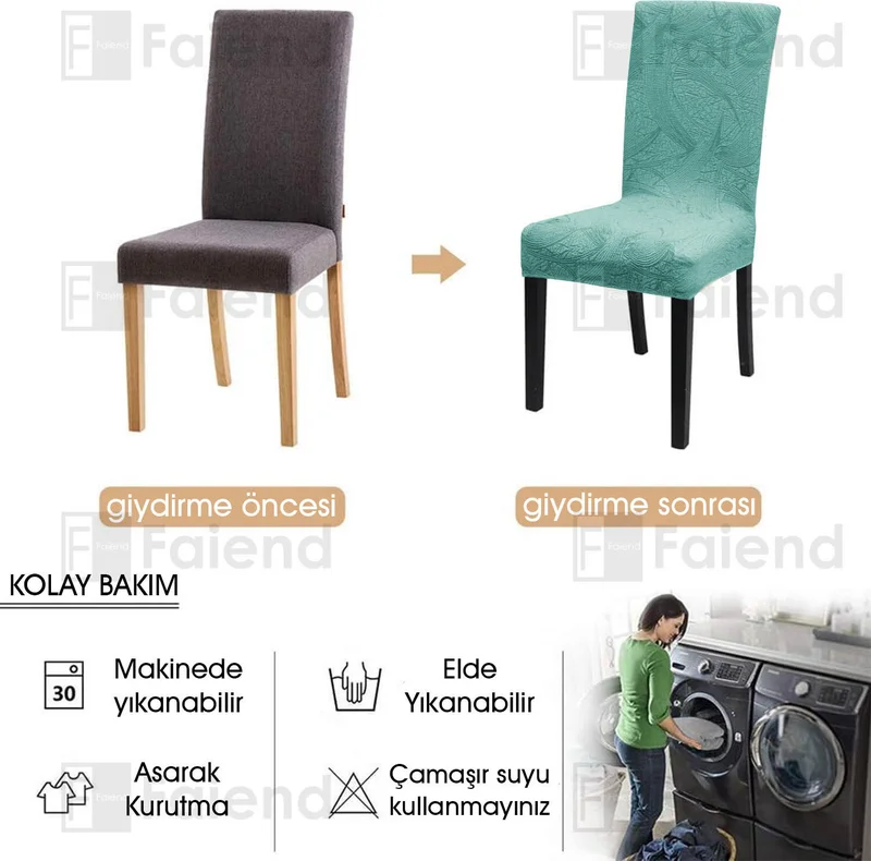 فايند Faiend Faiend Elastic flexible chair cover Stetch lycra kitchen living room chair cover (1-pc) Sehra pattern mint