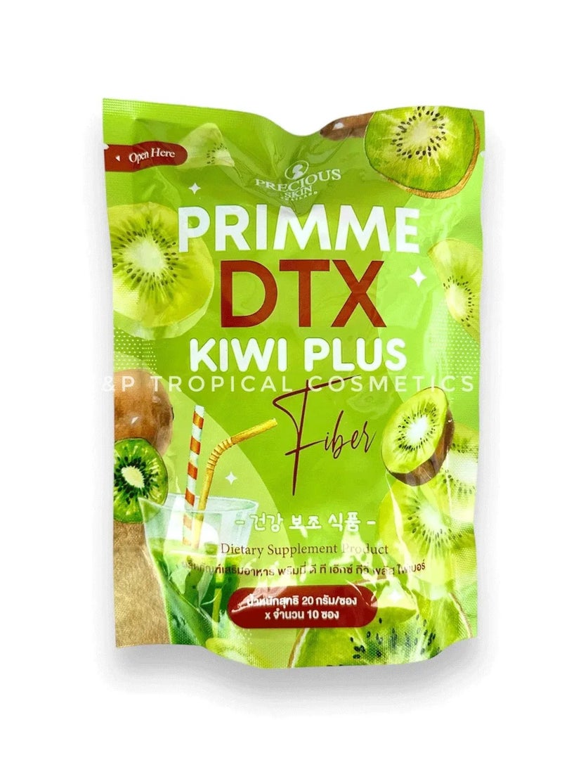 بريشيس سكين مشروب Primme DTX Kiwi Plus Fiber Detox - غني بالألياف لتنظيف الجهاز الهضمي وإشراقة البشرة - 10 أكياس - Image 1