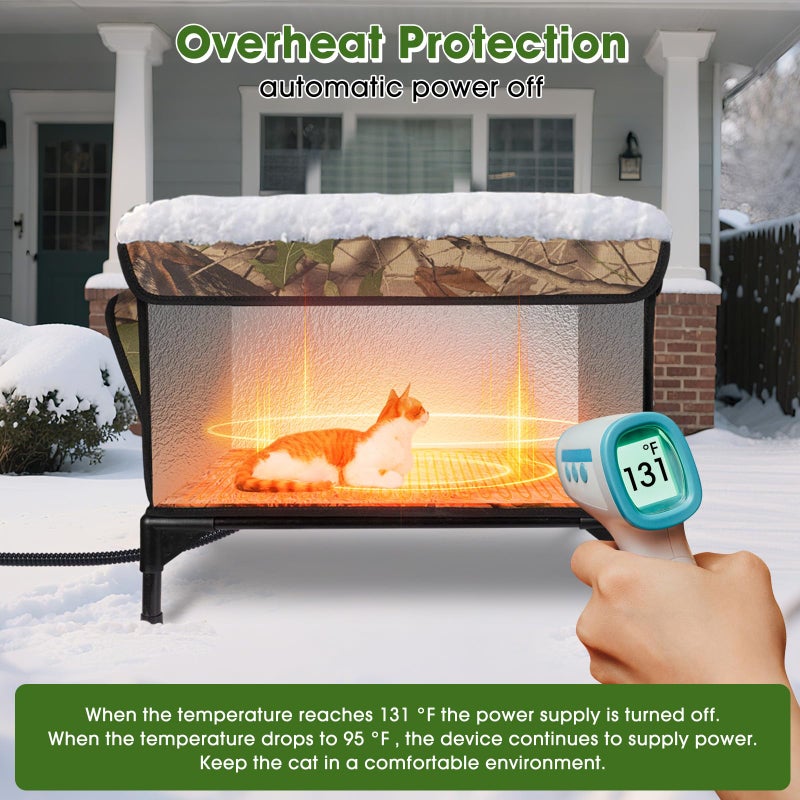 ZOCHIXEL Heated Cat House for Outside, Upgrade Insulated & Weatherproof Heated Outdoor Cat House in Winter, Elevated Outdoor Feral Cat Shelter with Heating Pad for Stray Barn Cat (22" L x 16.5" W x 18" H) - Image 2