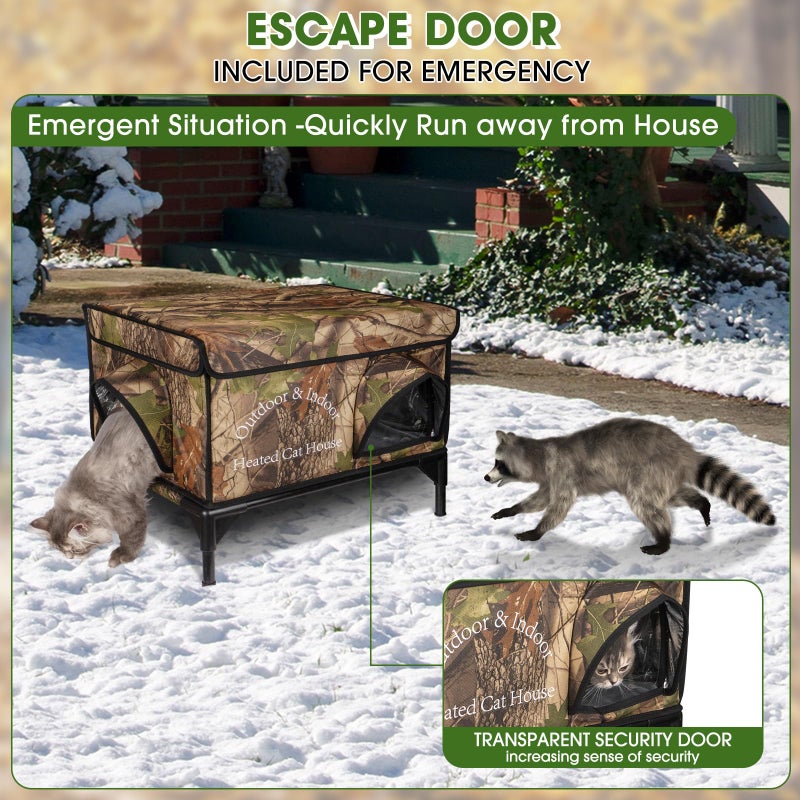 ZOCHIXEL Heated Cat House for Outside, Upgrade Insulated & Weatherproof Heated Outdoor Cat House in Winter, Elevated Outdoor Feral Cat Shelter with Heating Pad for Stray Barn Cat (22" L x 16.5" W x 18" H) - Image 5