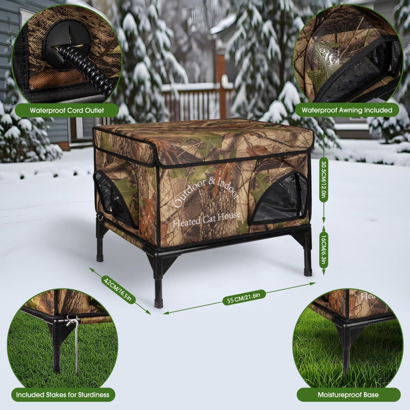 ZOCHIXEL Heated Cat House for Outside, Upgrade Insulated & Weatherproof Heated Outdoor Cat House in Winter, Elevated Outdoor Feral Cat Shelter with Heating Pad for Stray Barn Cat (22" L x 16.5" W x 18" H) - Image 3