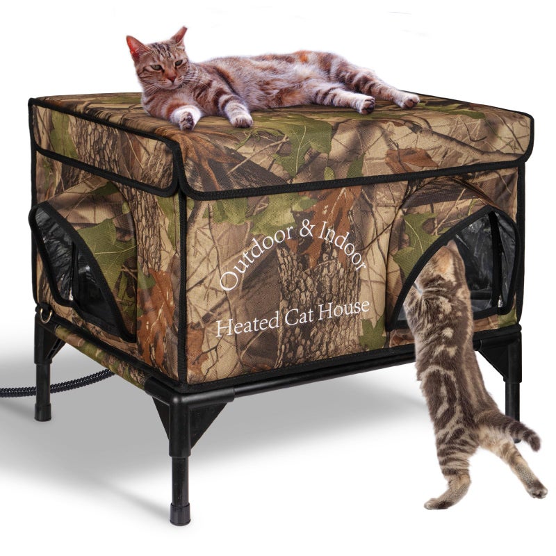 ZOCHIXEL Heated Cat House for Outside, Upgrade Insulated & Weatherproof Heated Outdoor Cat House in Winter, Elevated Outdoor Feral Cat Shelter with Heating Pad for Stray Barn Cat (22" L x 16.5" W x 18" H) - Image 1