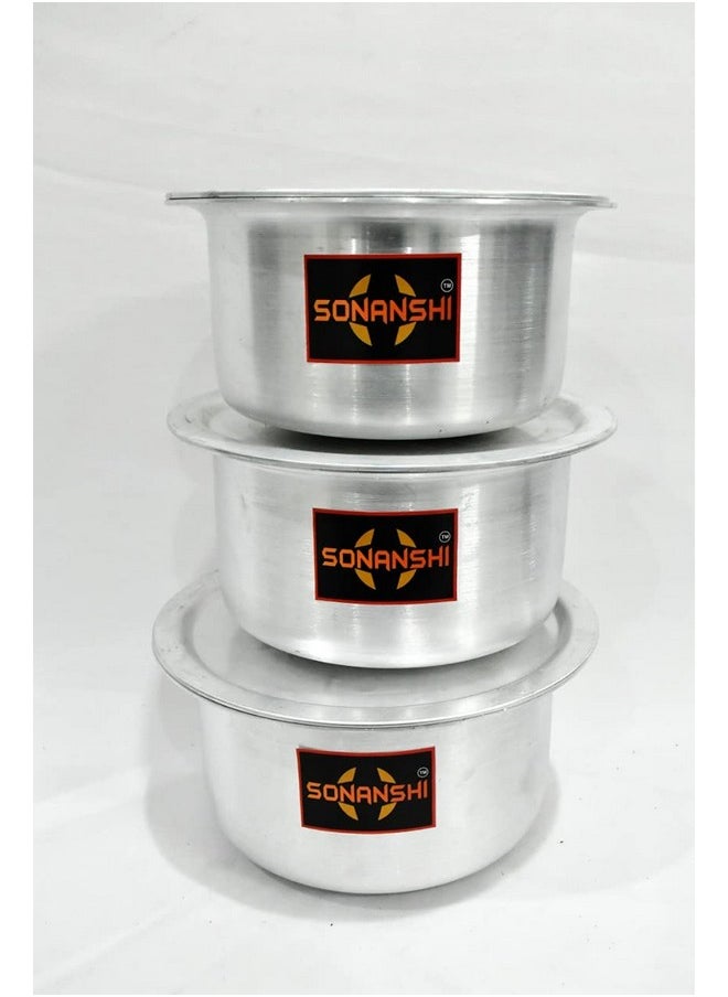 Sonanshi Sonanshi™ Aluminium Patila/Bhagona/Tapeli/Saucepot/Handi Set with LID (Pack of 3) (2,4 & 6 litres)  - Image 1