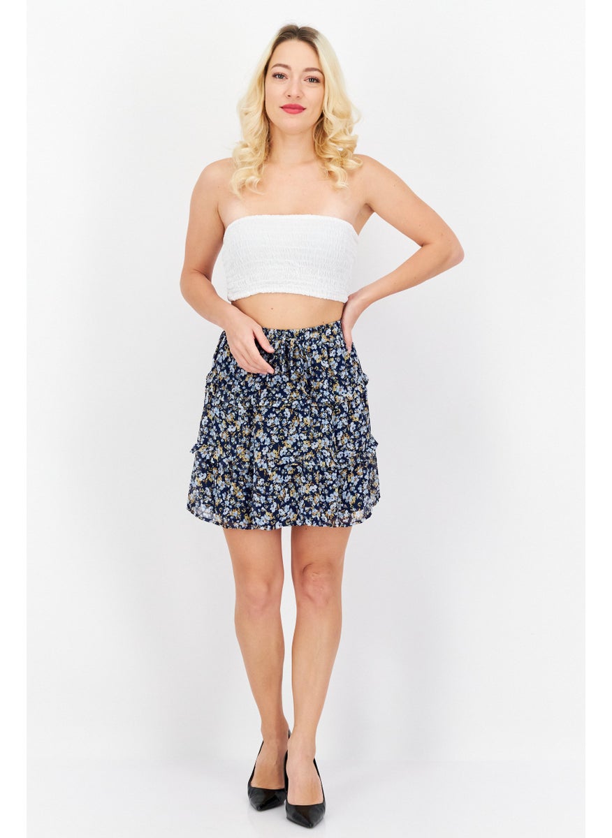 Riley & Rae - Women Floral Print Mini Skirt, Navy Blue Combo - Image 1