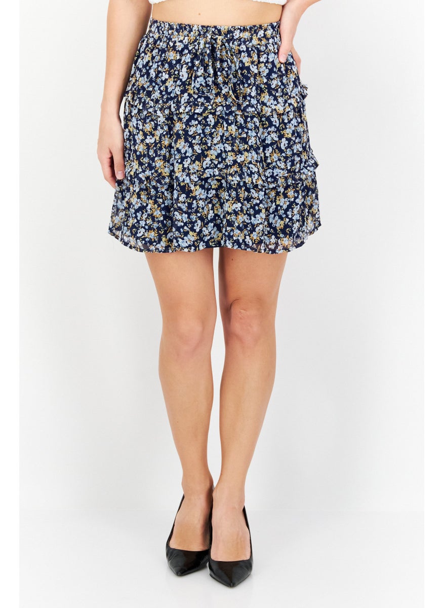 Riley & Rae - Women Floral Print Mini Skirt, Navy Blue Combo - Image 1