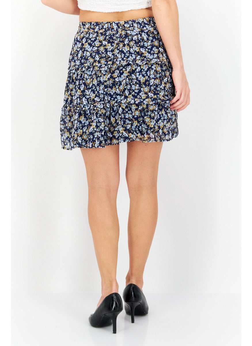 Riley & Rae - Women Floral Print Mini Skirt, Navy Blue Combo - Image 1