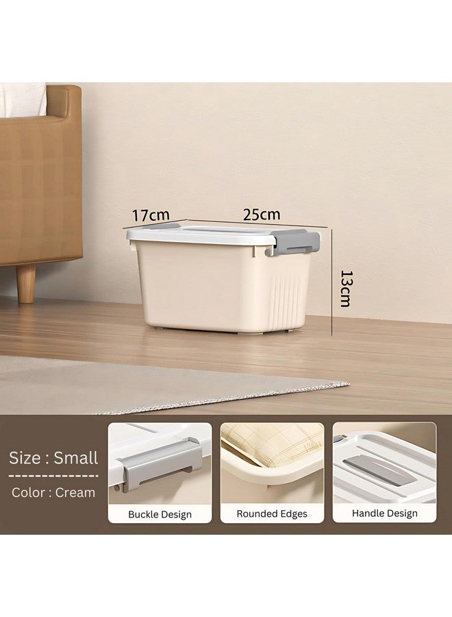 HoopVool Smiley Face Plastic Storage Bin with Locking Lid - Sturdy and Versatile Home Organizer, Available in Multiple Color And Size. (CREAM, PACK OF - 3, SMALL - 11.8 X 7 X 4.3 INCH) - Image 3