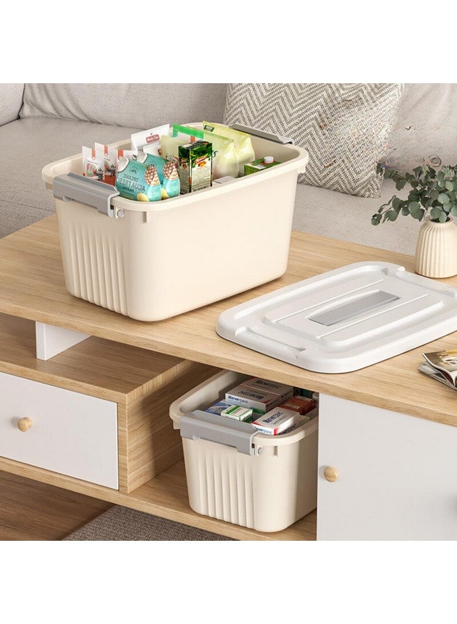 HoopVool Smiley Face Plastic Storage Bin with Locking Lid - Sturdy and Versatile Home Organizer, Available in Multiple Color And Size. (CREAM, PACK OF - 3, SMALL - 11.8 X 7 X 4.3 INCH) - Image 5