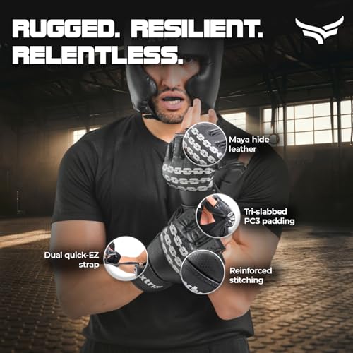 Xtrim MMA Kickboxing Gloves for Men, Half-Finger Length with Thumb Coverage, Thick Padding, Wrist Support, PU Leather, Breathable Open Palm, Sweat-Wicking, Boxing, Muay Thai, Taekwondo Training Mitts - Image 4