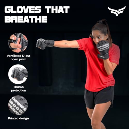 Xtrim MMA Kickboxing Gloves for Men, Half-Finger Length with Thumb Coverage, Thick Padding, Wrist Support, PU Leather, Breathable Open Palm, Sweat-Wicking, Boxing, Muay Thai, Taekwondo Training Mitts - Image 3