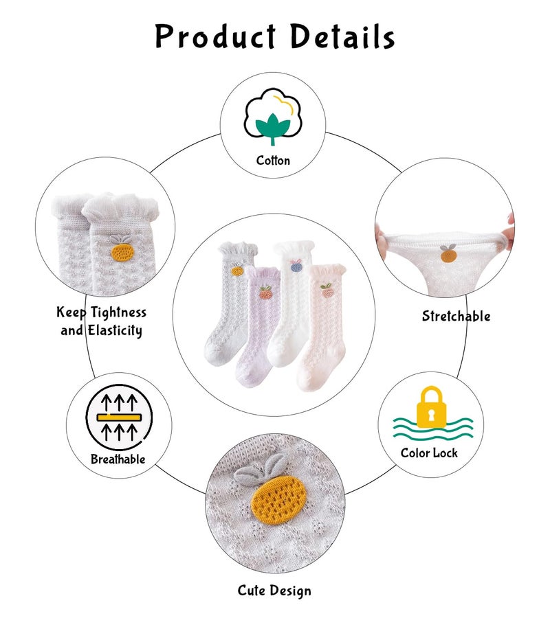 SYGA 4 Pairs Baby Socks Combo mesh thin newborn Baby Socks over the knee socks Suitable for 0-1 Years old baby - Image 4