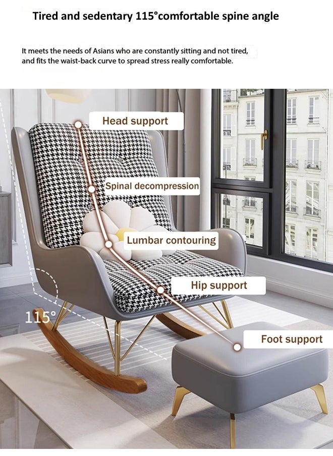 fashionhome Set of 2 Modern Upholstered Recliner High Back Ergonomic Comfy Rocking Chair with Footrest Patio Rocking Chair Couch Lounge Single Sofa Chair for Balcony Outdoor Chair with Armrests Contemporary Accent Chair 60x80x70 and 53x40x32 cm (Fully Assembled)  - Image 2