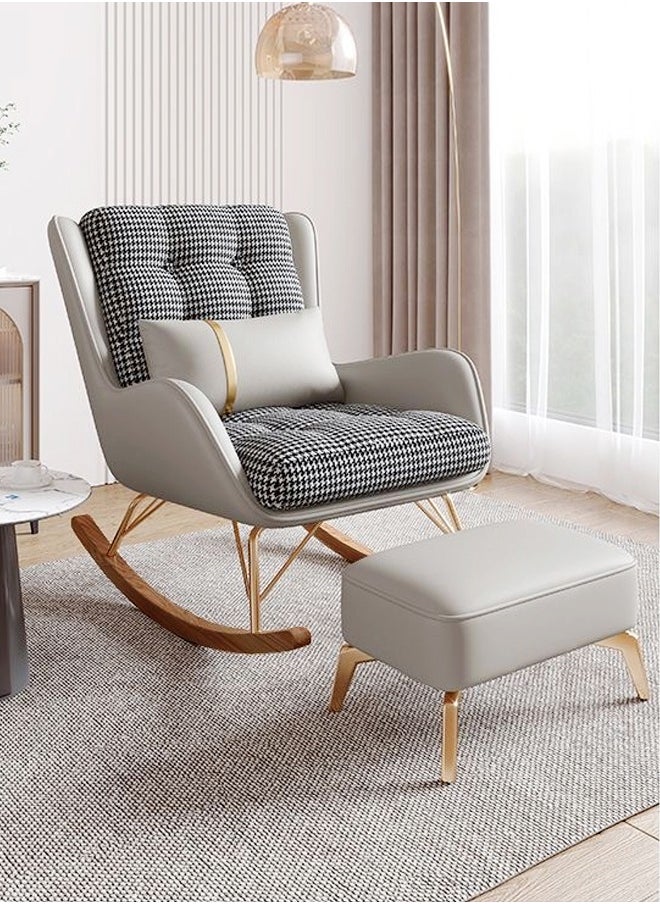 fashionhome Set of 2 Modern Upholstered Recliner High Back Ergonomic Comfy Rocking Chair with Footrest Patio Rocking Chair Couch Lounge Single Sofa Chair for Balcony Outdoor Chair with Armrests Contemporary Accent Chair 60x80x70 and 53x40x32 cm (Fully Assembled)  - Image 1