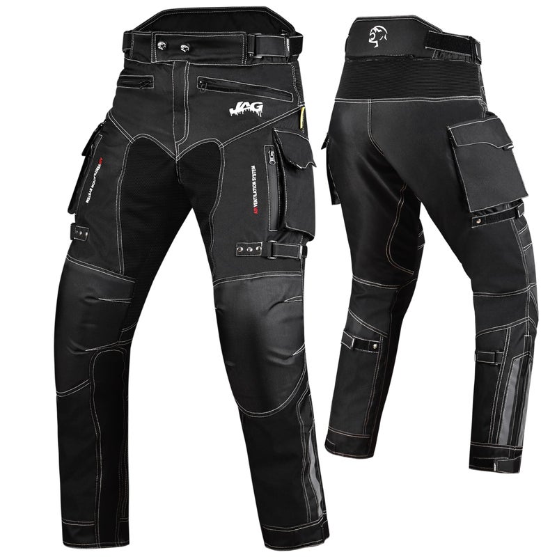 JAG Motorcycle Protective Pants  Dual Sport Motocross Pants with Armor Impact Protection  Water Resistant Cordura Fabric Black