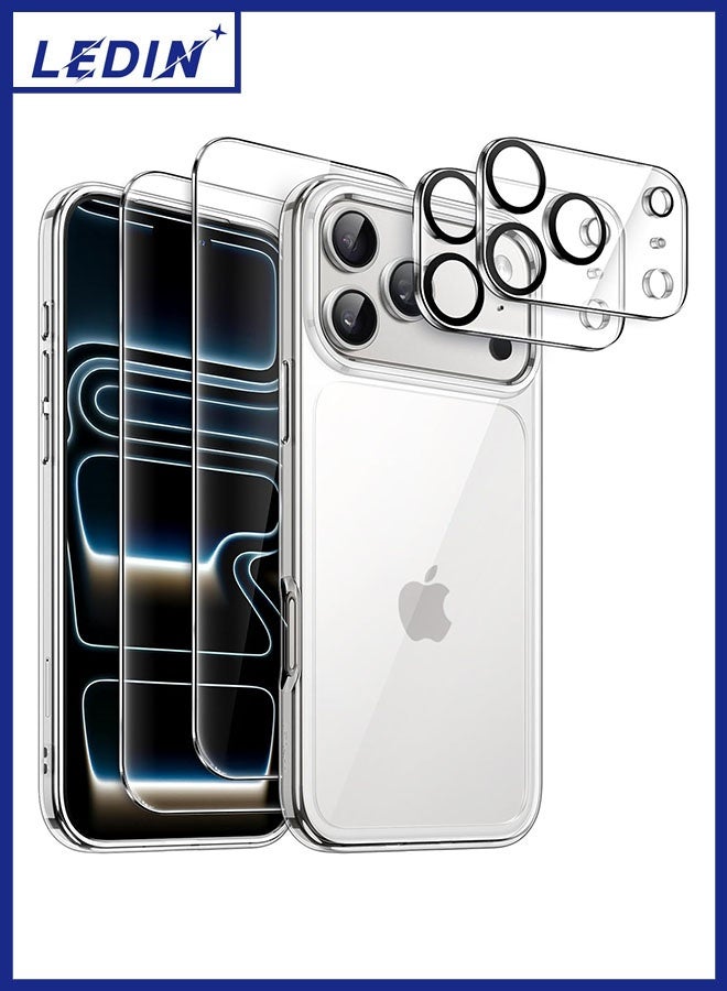 LEDIN 5 in 1 Case for iPhone 17 Pro 6.3-Inch with 2 Pack Each Tempered Glass Screen Protectors and Camera Lens Protectors, Non-Yellowing Shockproof Bumper Phone Cover (Clear) - Image 1