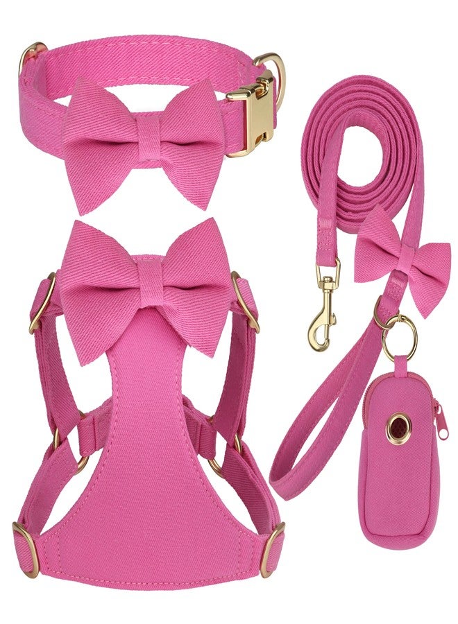 Beirui Adorable Small Dog Harness Collar and Leash Set,Cute XS Puppy Harness Set with 3 Bows for Small Dogs,Pomeranian,Yorkie,Adjustable Step-in Vest for Walking,Parties&Holiday Outfits(Hot Pink,XS) - Image 1