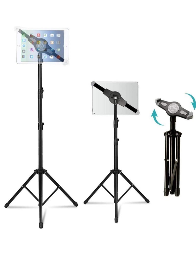 IPad and Mobile Phone Tripod Stand,Height Adjustable 20 to 60 Inch with 360 Degree Rotating Tablet Holder for iPad Air,iPad Pro and More 9.5 to 14.5 Inch Tablets, - Image 1