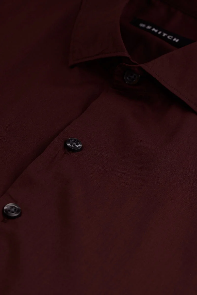 SNITCH Burgundy Solid Long Sleeve Slim Fit Formal Shirt