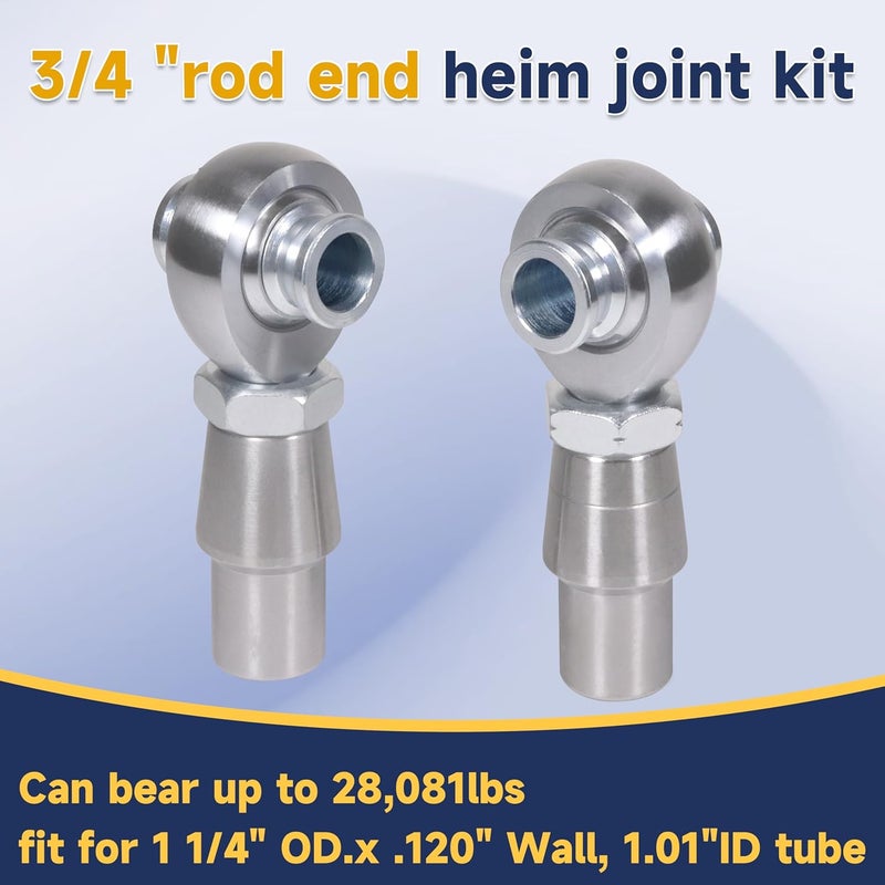 NuFlySic 3/4" Heim Joints Rod End Kit - Chromoly Suspension Kit with Round Tube Adapter - Image 4