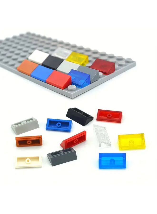 140 Pcs 1x2 Slanted 30 Degree Angle Smooth Slanted Brick Building Blocks Accessories Clear Yellow Compatible With Building Blocks - Image 1