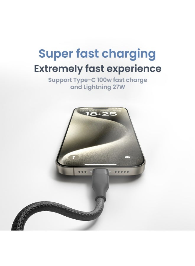 EKR 100W USB-C to USB-C Braided Fast Charging Cable | 2M | Emark Chip | High-Speed Data Transfer -  Black - Image 2