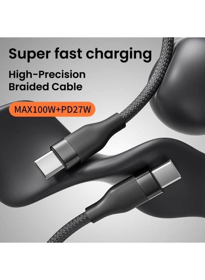 EKR 100W USB-C to USB-C Braided Fast Charging Cable | 2M | Emark Chip | High-Speed Data Transfer -  Black - Image 3