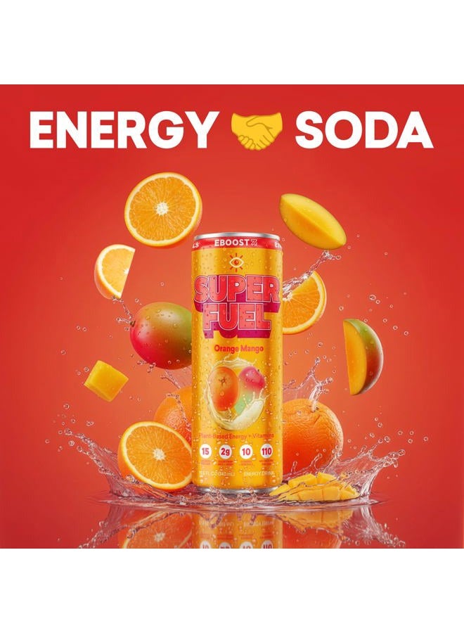 EBOOST Super Fuel Natural Energy Drink - Orange Mango - 12 Pack x 11.5 Fl Oz - Natural Caffeine from Coffee and Green Tea - Essential Electrolytes, Nootropics, and Vitamins - Sports Preworkout Drink - Image 2
