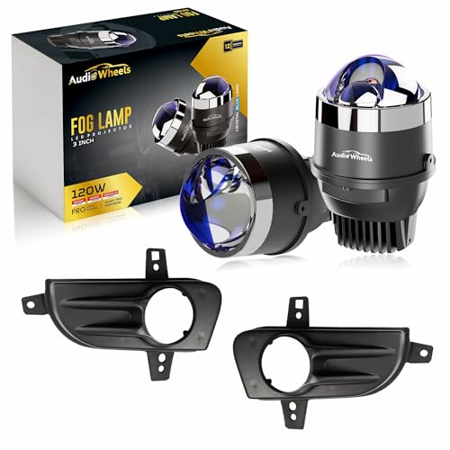 Audio Wheels 3" LED Projector Fog Lamp with Cover 120W, Tri-Color (White/Warm/Yellow) | Single Beam | with Blue Tint Film | Car & Vehicle Modification Fog Light | For Mahindra Bolero Neo/Scorpio - Image 1