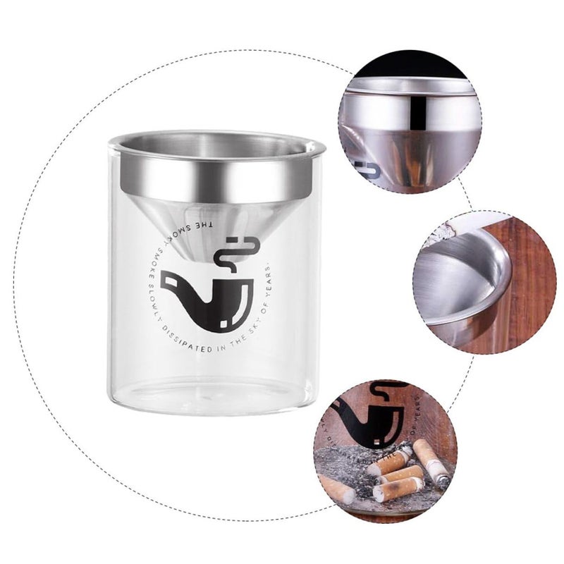 Glass Ashtray with Lid Funnel Design Polished Silver Finish Heat Resistant Ash Jar - Image 4