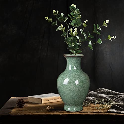 Bigsee Green Ceramic Vase for Home Decor, Rustic Oriental Vases, Glazed Decorative Farmhouse Vase for Mantel, Table, Bookshelf, Living Room Decoration(Green) - Image 3