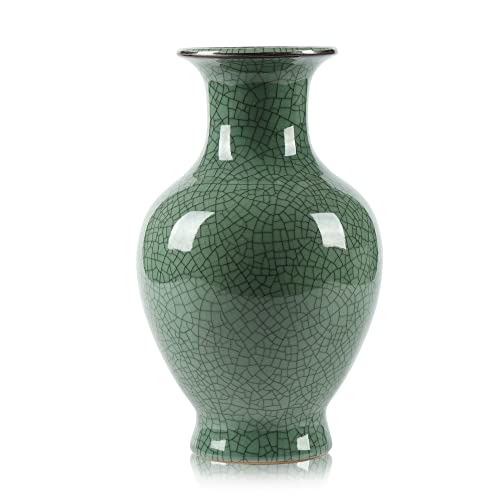 Bigsee Green Ceramic Vase for Home Decor, Rustic Oriental Vases, Glazed Decorative Farmhouse Vase for Mantel, Table, Bookshelf, Living Room Decoration(Green) - Image 1