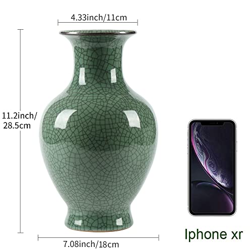 Bigsee Green Ceramic Vase for Home Decor, Rustic Oriental Vases, Glazed Decorative Farmhouse Vase for Mantel, Table, Bookshelf, Living Room Decoration(Green) - Image 5