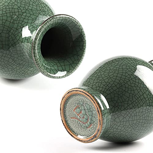 Bigsee Green Ceramic Vase for Home Decor, Rustic Oriental Vases, Glazed Decorative Farmhouse Vase for Mantel, Table, Bookshelf, Living Room Decoration(Green) - Image 4